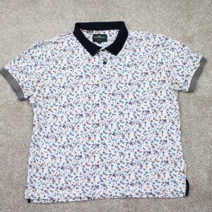 Rodd & Gunn AOP Polo Shirt Mens XL White/Blue/Red Sports Fit Cotton S/S Pullover